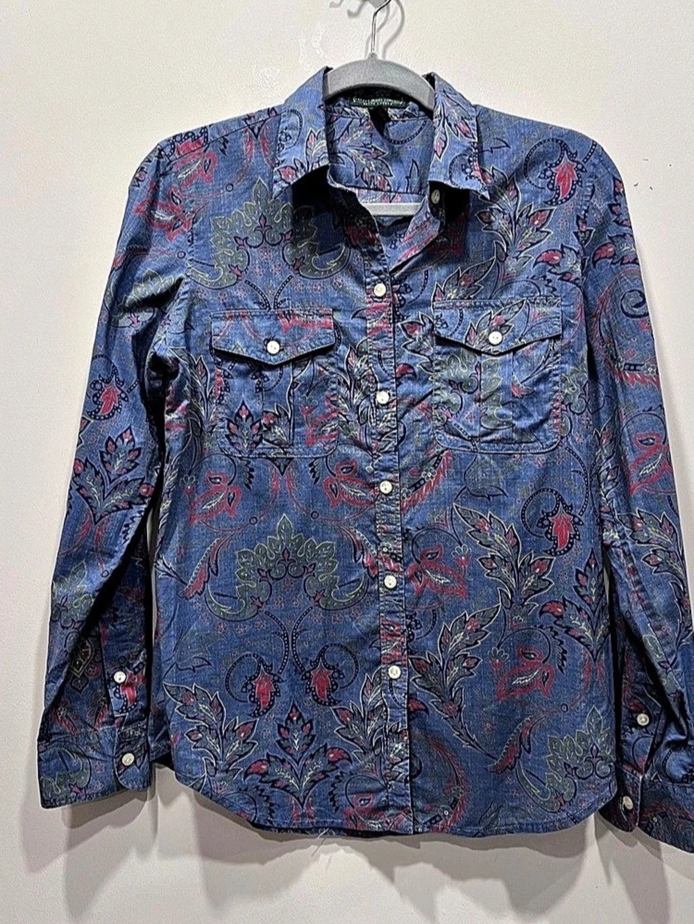Lauren Jeans Company Paisley Button Down in Blue Size Small Like New